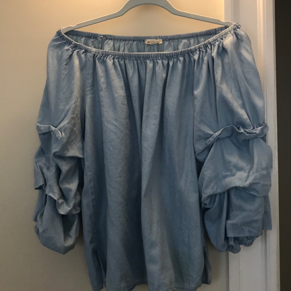Off the shoulder denim puff sleeve top